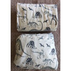 Pottery Barn Kids Queen Flat & Queen Fitted Sheets NO Pillowcases Dinosaur Bones